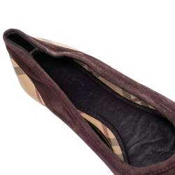 Pre Owned Burberry Beige/Brown Nova Check Coated Canvas And Suede Flats Size 39.5