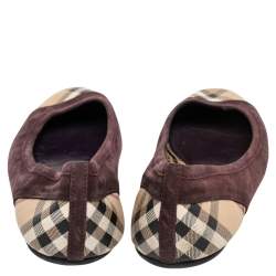 Pre Owned Burberry Beige/Brown Nova Check Coated Canvas And Suede Flats Size 39.5