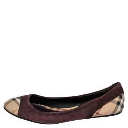 Pre Owned Burberry Beige/Brown Nova Check Coated Canvas And Suede Flats Size 39.5