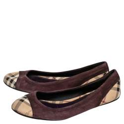 Pre Owned Burberry Beige/Brown Nova Check Coated Canvas And Suede Flats Size 39.5