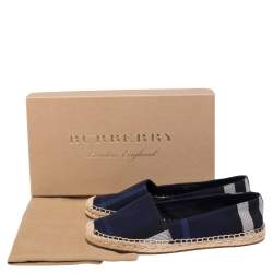 Pre Owned Burberry Navy Blue House Check Canvas Espadrilles Flats Size 38.5