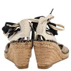 Pre Owned Burberry Beige Nova Check Canvas And Leather Espadrille Wedge Sandals Size 39