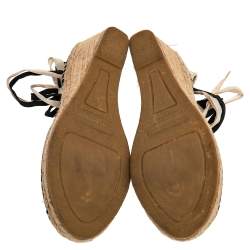 Pre Owned Burberry Beige Nova Check Canvas And Leather Espadrille Wedge Sandals Size 39