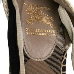 Pre Owned Burberry Beige Nova Check Canvas And Leather Espadrille Wedge Sandals Size 39