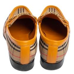 Burberry Yellow Leather and Haymarket Check Canvas Moorley Runway Loafers Size 38