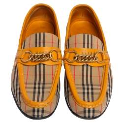 Burberry Yellow Leather and Haymarket Check Canvas Moorley Runway Loafers Size 38