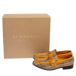 Burberry Yellow Leather and Haymarket Check Canvas Moorley Runway Loafers Size 38