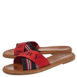 Pre Owned Burberry Red /Black Canvas Foley Slide Sandals Size 39.5