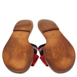 Pre Owned Burberry Red /Black Canvas Foley Slide Sandals Size 39.5