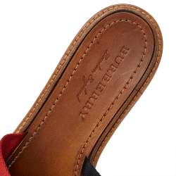 Pre Owned Burberry Red /Black Canvas Foley Slide Sandals Size 39.5