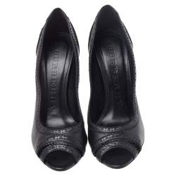 Burberry Black Leather Brogue Peep Toe Pumps Size 41