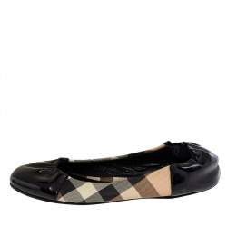 Burberry Black Patent Leather And Nova Check Coated Canvas Scrunch Ballet Flats Size 36