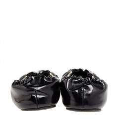 Burberry Black Patent Leather And Nova Check Coated Canvas Scrunch Ballet Flats Size 36