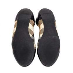 Burberry Black Patent Leather And Nova Check Coated Canvas Scrunch Ballet Flats Size 36