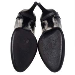 Pre Owned حذاء كعب عالي بربري كانفاس مقوى وجلد أسود لامع مقاس 37