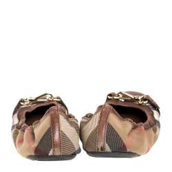 Pre Owned Burberry Brown House Check Canvas And Leather Shipley Ballet Flats Size 40