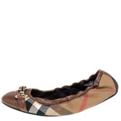 Pre Owned Burberry Brown House Check Canvas And Leather Shipley Ballet Flats Size 40