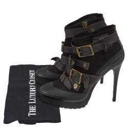 Burberry Black Leather and Suede Buckle Detail Ankle Boots Size 38