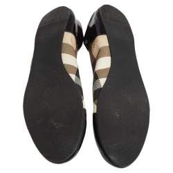 مملوكة مسبقًا Burberry Beige/Black Nova Check Canvas And Patent Leather Scrunch Ballet Flats Size 40