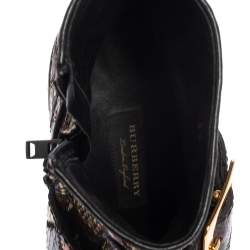 Pre Owned Burberry Multicolor Python Embossed Leather Buckle Detail Combat Boots Size 38