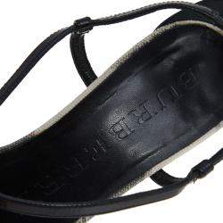 Burberry Black Patent Leather Criss Cross Open Toe Cork Wedge Sandals Size 38