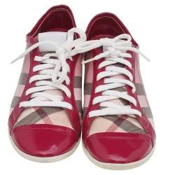 Burberry Pink Nova Check PVC And Patent Leather Low Top Sneakers Size 37