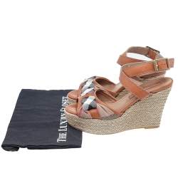 Burberry Brown Leather And Canvas Espadrille Ankle Wrap Wedge Platform Sandals Size 38