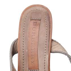 Burberry Brown Leather And Canvas Espadrille Ankle Wrap Wedge Platform Sandals Size 38