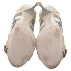 Pre Owned Burberry Beige Nova Check Coated Canvas And  Patent Leather Buckle Round Toe Pumps Size 38