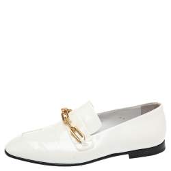 Burberry White Patent Leather Chillcot Slip On Loafers Size 36