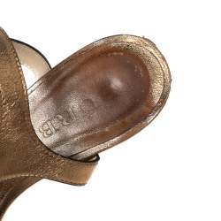 Burberry Gold Leather and Nova Check Canvas Platform Wedge Sandals Size 38.5