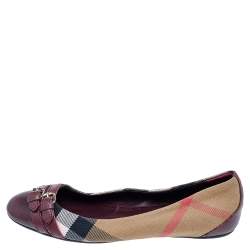 Burberry Beige/Burgundy Nova Check Canvas And Leather Ballet Flats Size 35