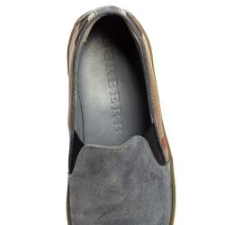 Burberry Ash Blue Suede and House Check Canvas Slip-On Sneakers Size 36.5