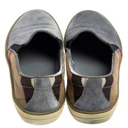 Burberry Ash Blue Suede and House Check Canvas Slip-On Sneakers Size 36.5