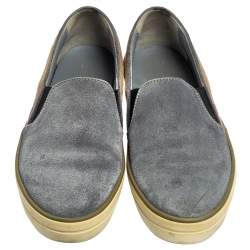 Burberry Ash Blue Suede and House Check Canvas Slip-On Sneakers Size 36.5