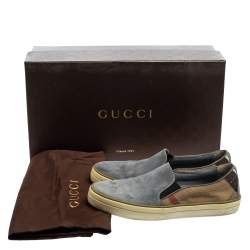 Burberry Ash Blue Suede and House Check Canvas Slip-On Sneakers Size 36.5
