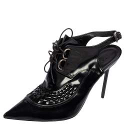 Pre Owned Burberry Black Patent Leather Buckton Pointed-Toe Slingback Pumps Size 39