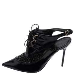 Pre Owned Burberry Black Patent Leather Buckton Pointed-Toe Slingback Pumps Size 39