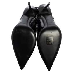 Pre Owned Burberry Black Patent Leather Buckton Pointed-Toe Slingback Pumps Size 39