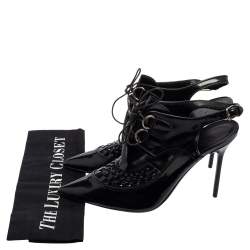 Pre Owned Burberry Black Patent Leather Buckton Pointed-Toe Slingback Pumps Size 39