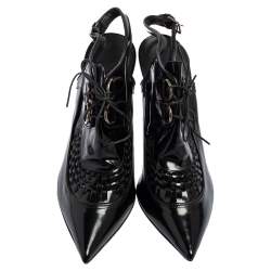 Pre Owned Burberry Black Patent Leather Buckton Pointed-Toe Slingback Pumps Size 39