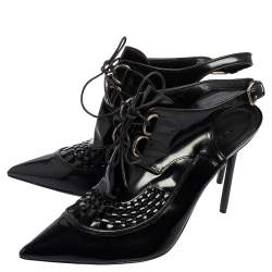 Pre Owned Burberry Black Patent Leather Buckton Pointed-Toe Slingback Pumps Size 39