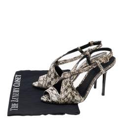 Burberry Cream/Black Python Embossed Leather Criss Cross Slingback Sandals Size 35