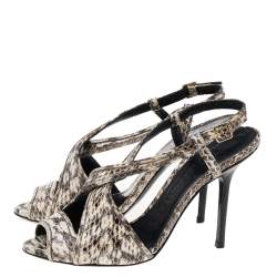 Burberry Cream/Black Python Embossed Leather Criss Cross Slingback Sandals Size 35