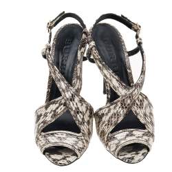 Burberry Cream/Black Python Embossed Leather Criss Cross Slingback Sandals Size 35
