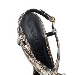 Burberry Cream/Black Python Embossed Leather Criss Cross Slingback Sandals Size 35