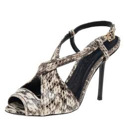 Burberry Cream/Black Python Embossed Leather Criss Cross Slingback Sandals Size 35