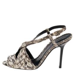 Burberry Cream/Black Python Embossed Leather Criss Cross Slingback Sandals Size 35