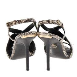 Burberry Cream/Black Python Embossed Leather Criss Cross Slingback Sandals Size 35