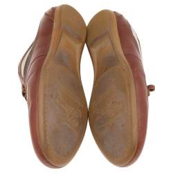 مملوكة مسبقًا حذاء رياضي بربري منخفض أعلى جلد وكانفاس كاروهات نوفا بني/ بيج مقاس 39